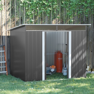 Outsunny 6' x 8.5' Outdoor Metal Garden Shed Utility Tool Storage Steel Backyard House, Grey