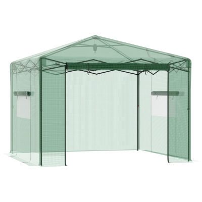 Outsunny 10' x 10' x 8' Portable Pop-up Walk-in Greenhouse with Roll-up Door & 2 Windows for Growing Flowers, Herbs, Vegetables