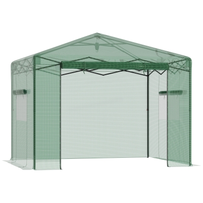 Outsunny 10' x 8' x 8' Portable Pop-up Walk-in Greenhouse with Roll-up Door & 2 Windows for Growing Flowers, Herbs, Vegetables