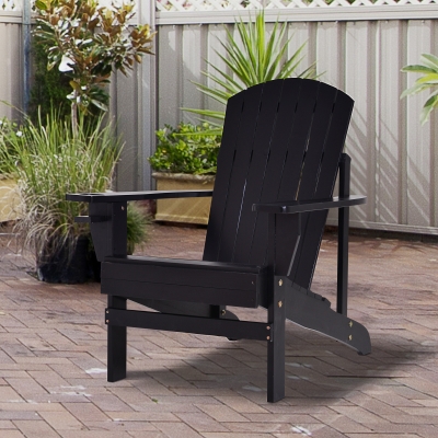 Outsunny Classic Adirondack Chair, Garden Deck Chair with Cup Holder for Patio, Indoor, Backyard, Black