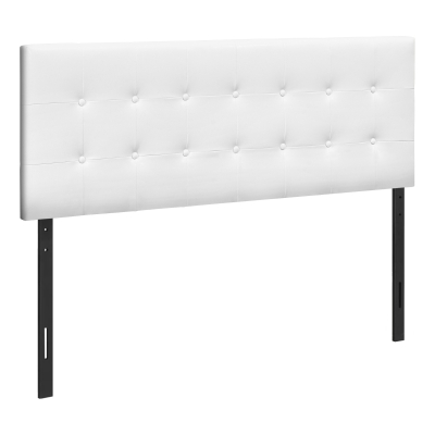 Monarch Queen Size Button Tufted Headboard with Leather-Look Upholstery - White