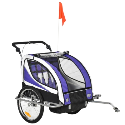 Aosom Folding Child Bike Baby Trailer with Safety Flag, Light Reflectors, & 5 Point Harness, Purple