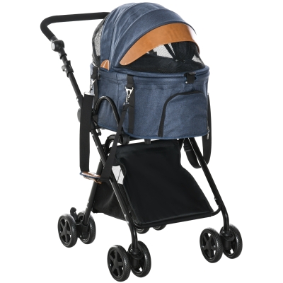 PawHut Luxury Folding Pet Stroller Dog/Cat Travel Carriage 2 In 1 Design with Pet Carrier Bag & Adjustable Canopy - Black