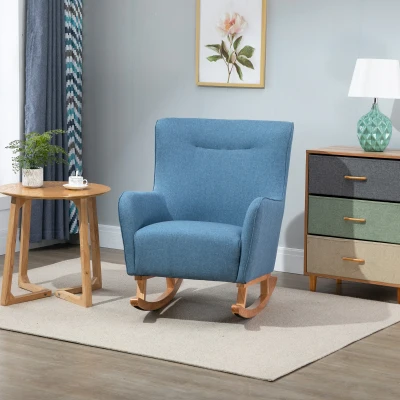 HOMCOM Modern Rocking Chair, Winged Accent Chair, Blue