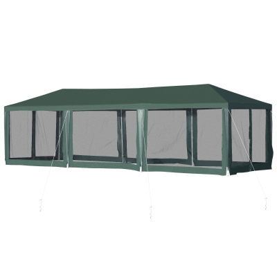 Outsunny 10' x 30' Gazebo Canopy Cover with Removable Mesh Side Walls - Green