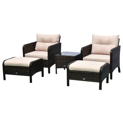 Outsunny 5 Piece Rattan Wicker Outdoor Patio Conversation Set