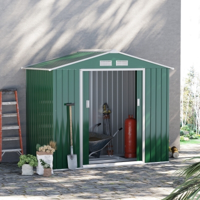 Outsunny 7'Lx4'Wx6'H Garden Storage Shed w/ Floor Outdoor Patio Yard Metal Tool Storage House Green