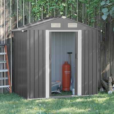Outsunny 6.3' x 3.6' x 6' Garden Storage Shed Outdoor Patio Yard Metal Tool Storage House w Double Doors, Grey