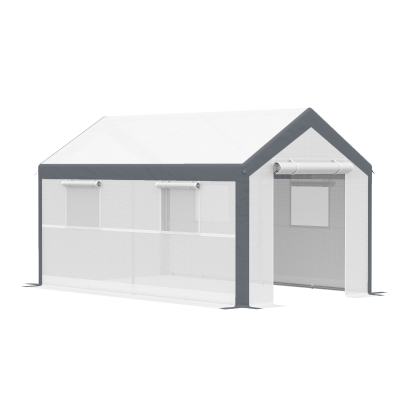 Outsunny 12' L x 7' W x 7' H Outdoor Walk-In Tunnel Greenhouse Garden Warm Hot House with Roll Up Windows, Zippered Door, & Weather Cover