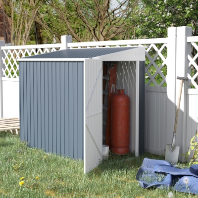 Outsunny 4' x 6' Steel Garden Storage Shed Lean to Shed Outdoor Metal Tool House with Lockable Door and 2 Air Vents for Backyard, Patio, Lawn