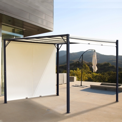 Outsunny 10' x 10' Steel Pergola Retractable Water Resistant Canopy- Cream White