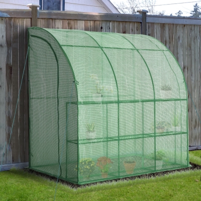 Outsunny 7' x 4' x 7' Outdoor Walk-In Lean-to Tunnel Gardening Greenhouse with Roll-Up Door, UV-Resistant Cover & Compact Design