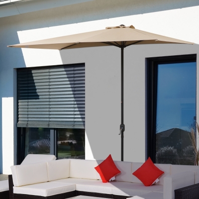 Outsunny 8ft Half Round Umbrella Balcony Parasol Outdoor Aluminum Beige
