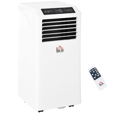 HOMCOM 8000BTU Mobile Portable Air Conditioner with Cooling, Dehumidifier, and Ventilating with Remote Control, 2 Speed Fans, 24-Hour Timer for Bedroom, Living Room, Home Office, White