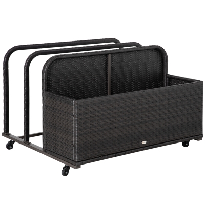 Outsunny Outdoor Patio Rattan Storage Basket Compartments Storage Box Furniture for Patio, Living Room, Bedroom, Pool Accessories, Brown