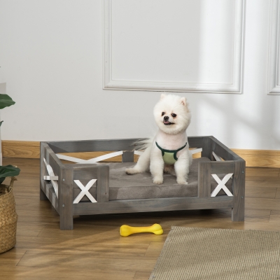 PawHut Elevated Dog Bed, Pet Sofa Furniture Style, Modern Cat Couch, with Soft Cushion, Washable Cover, for Small Sized Dog, Grey