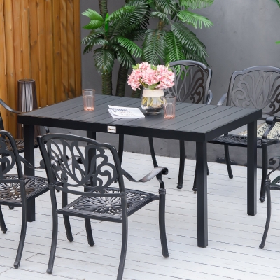 Outsunny Patio Dining Table for 6, Rectangular Aluminum Outdoor Table for Garden Lawn Backyard, Black