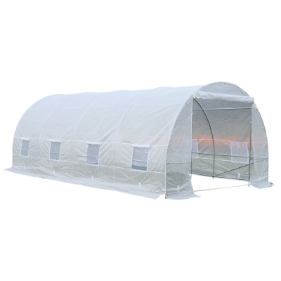 Outsunny 20'L x 10'W x 7'H Freestanding High Tunnel Walk-in Garden Greenhouse Kit - White