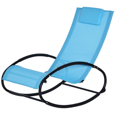 Outsunny Outdoor Patio Rocker Chair w/ Removeable Pillow & Safety Stoppers Porch Light Blue