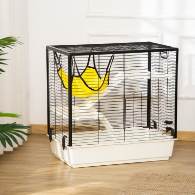 PawHut Small Animal Cage Habitat Indoor Pet Play House for Guinea Pigs Ferrets Chinchillas, With Accessories Hammock Water Bottle Balcony Ramp Food Dish, 31.5"x19"x31", Yellow