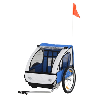 Aosom 2-Seat Kids Child Bicycle Trailer with a Strong Steel Frame, 5-Point Seat Harnesses, & Comfortable Seat, Blue