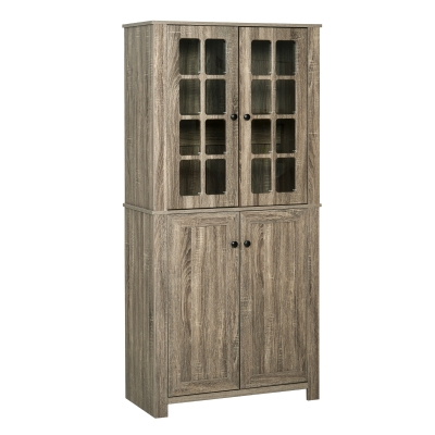 HOMCOM Freestanding Kitchen Pantry Storage with 2 Large Cabinets, 4 Shelves, Framed Glass Doors and Anti-Topple, Wood