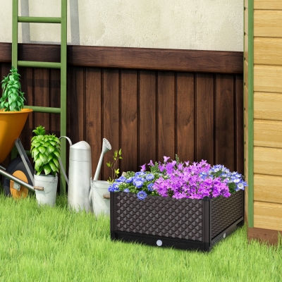 Outsunny Plastic Garden Raised Bed, Elevated Planter Box, Flower Vegetables Planting Container with Self-Watering Design and Drainage Holes