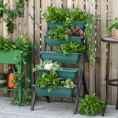 Outsunny 5-Tier Raised Garden Bed Planter Grow Containers Plant Flower Vegetable Pot with Leaking Holes for Outdoor Patio Green