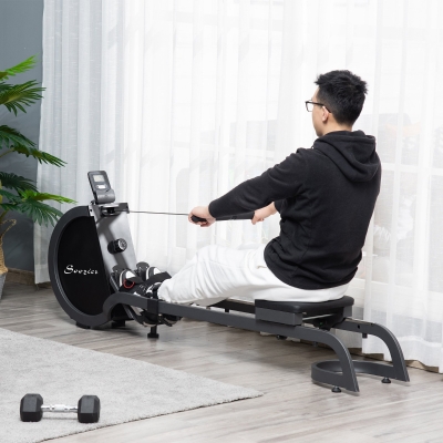 Soozier Rowing Machine with 16 Level Adjustable Resistances Magnetic Foldable Rower with 2 Aluminum Slide Rails, Digital Monitor, for Home Use, Gym, Office
