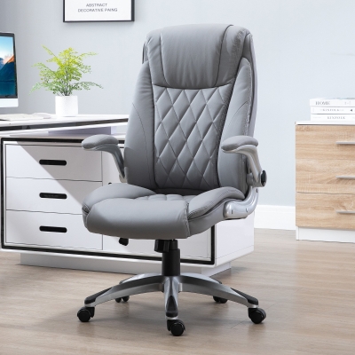Vinsetto High-Back Office Chair Executive Swivel Computer Desk Chair, with PU Leather, Flip-up Armrest, Grey