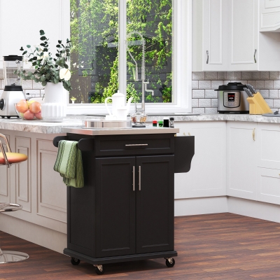 HOMCOM Wood Kitchen Island Cart Storage Box Cabinet Drawer Trolley w/ Stainless Steel