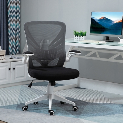 Vinsetto Mesh Office Chair Swivel Task Desk Chair with Lumbar Back Support, Flip-Up Arm, Adjustable Height, Grey Black