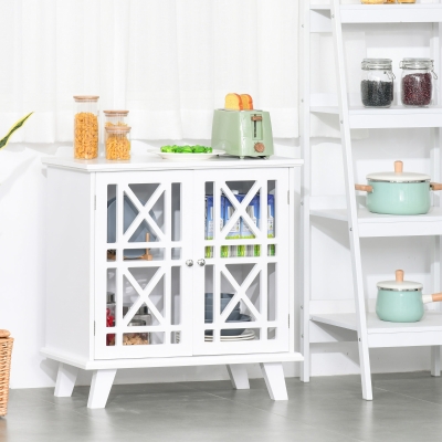 HOMCOM Accent Storage Cabinet Sideboard Serving Buffet Console with Fretwork Doors for Entryway, Kitchen, Dining Area, Living Room, White