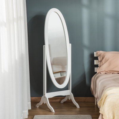 HOMCOM Free Standing Dressing Mirror, Full Length Cheval Oval Mirror with Adjustable Angle for Bedroom, Living Room, White