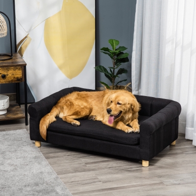 Pawhut Modern Pet Sofa Cat or Large Dog Bed W/ Removable Seat Cushion, Black
