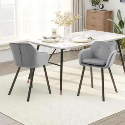 HOMCOM Modern Dining Chairs Set of 2, Kitchen Chairs Upholstered Fabric Velvet-Touch, Backrest and Armrests, Kitchen Counter Dining Room, Grey