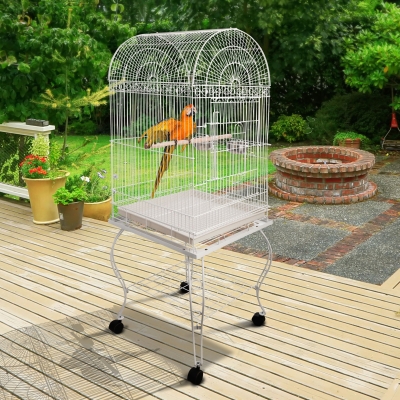 PawHut 60-inch Large Bird Parrot Cage Rolling Cockatiel Finch Macaw Aviary Cage with 2 Stainless Steel Cup Pet Furniture White