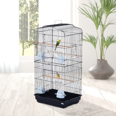 PawHut 36" Bird Cage Macaw Play House Cockatoo Parrot Finch 2 Doors Perch Pet Supplies Black