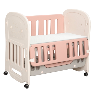 Qaba 3-in-1 Convertible Baby Crib Bedside Sleeper Bassinet with Storage Area, 4 Detachable Lockable Wheels, Mattress, Pink