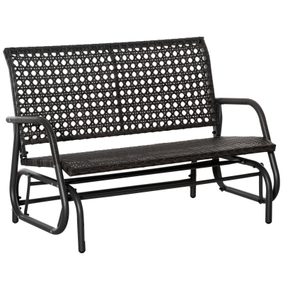 Outsunny 2-Person Outdoor PE Rattan Swing Glider Chair, Patio Garden Loveseat Rocking Bench, w/ Extra Wide Seat & Curved Backrest, Dark Grey