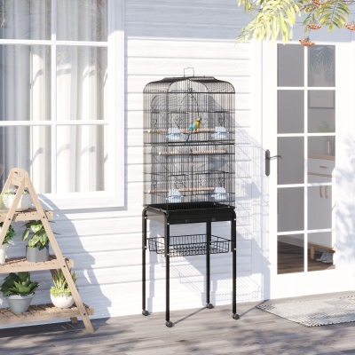 PawHut 63" Rolling Bird Cage Macaw Cockatoo House Parrot Play Top Finch Pet Supply with Wheels Black