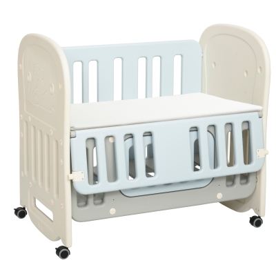 Qaba 3-in-1 Convertible Baby Crib Bedside Sleeper Bassinet with Storage Area, 4 Detachable Lockable Wheels, Mattress, Blue