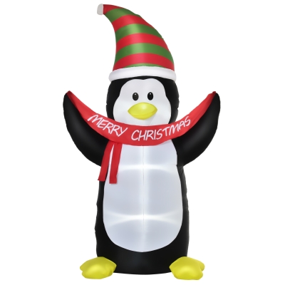 HOMCOM 8ft Christmas Inflatable Penguin with Merry Christmas Banner, Outdoor Blow-Up Yard Decoration with LED Lights Display