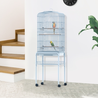 PawHut 63" Bird Cage Macaw Cockatoo House Parrot Play Top Finch Pet Supply with Wheels White