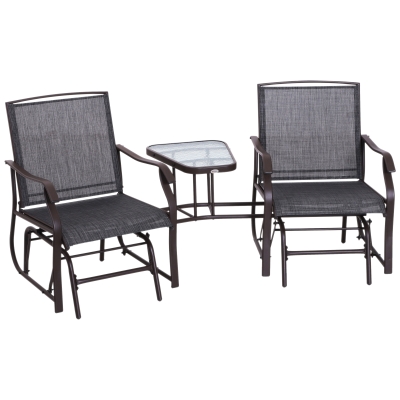 Outsunny 2 Person Outdoor Sling Fabric Double Glider Rocker Chair with Table