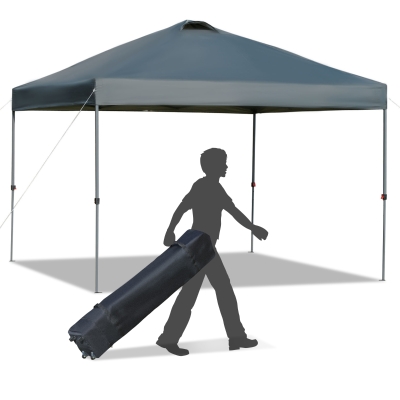 Outsunny 10' x 10' Outdoor Pop-Up Party Tent Canopy with Top Vent, 3-Level Adjustable Height, and Roller Bag, Grey