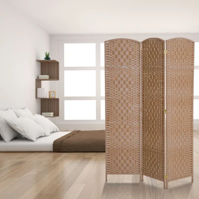 HOMCOM 6' Tall Wicker Weave Room Divider, Natural Wood