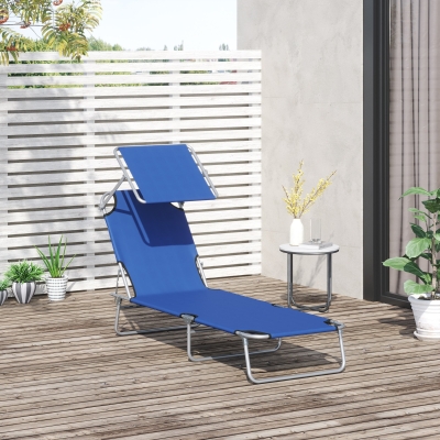 Outsunny Adjustable Garden Chaise Lounge Outdoor Camping Beach Lounging Bed Reclining Seat Portable with Sun Shade, Blue