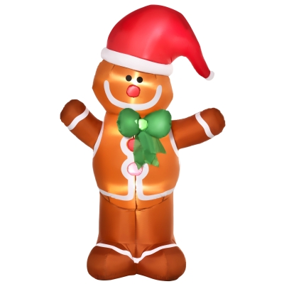 HOMCOM 6ft Christmas Inflatable Gingerbread Man, Outdoor Blow-Up Yard Decoration with LED Lights Display
