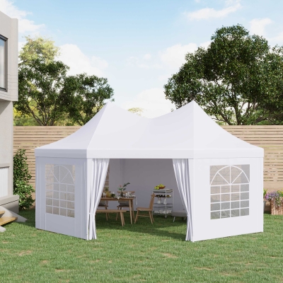 Outsunny 22.3ft Octagonal Party Tent Wedding Event Shelter Outdoor with 8 Removable Walls White